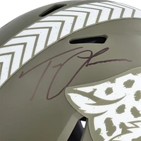 Casque authentique Riddell Salute to Service Speed ​​2022 autographié par Trevor Lawrence Jacksonville Jaguars avec inscription « 2021 #1 Pick »