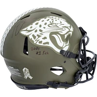 Casque authentique Riddell Salute to Service Speed ​​2022 autographié par Trevor Lawrence Jacksonville Jaguars avec inscription « 2021 #1 Pick »