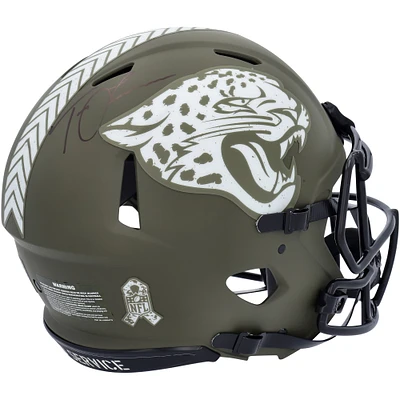 Casque authentique Riddell Salute To Service Speed ​​2022 autographié par Trevor Lawrence Jacksonville Jaguars