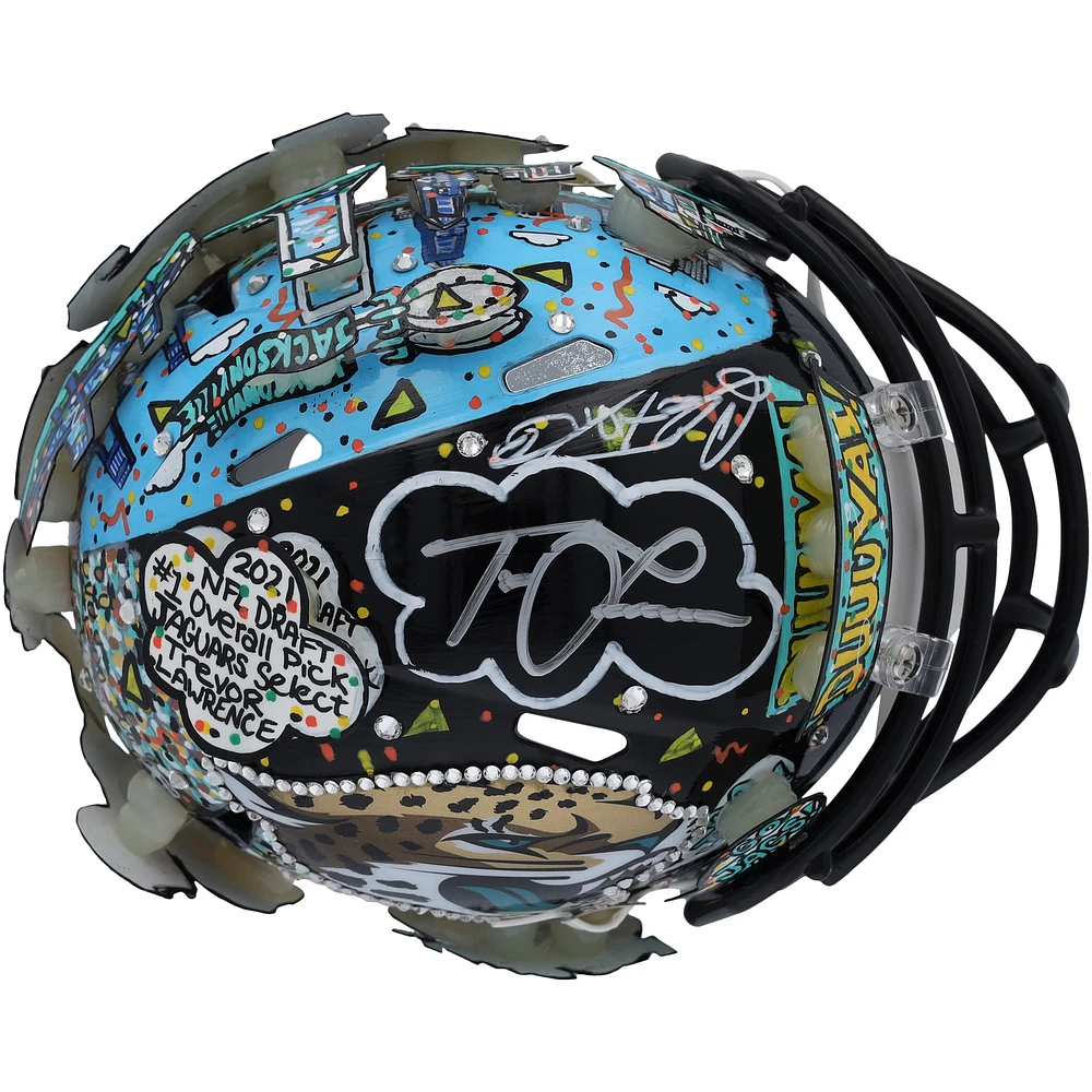 Casque Riddell Speed ​​Mini autographié par Trevor Lawrence des Jacksonville Jaguars - Illustration de Charles Fazzino - XP14013006
