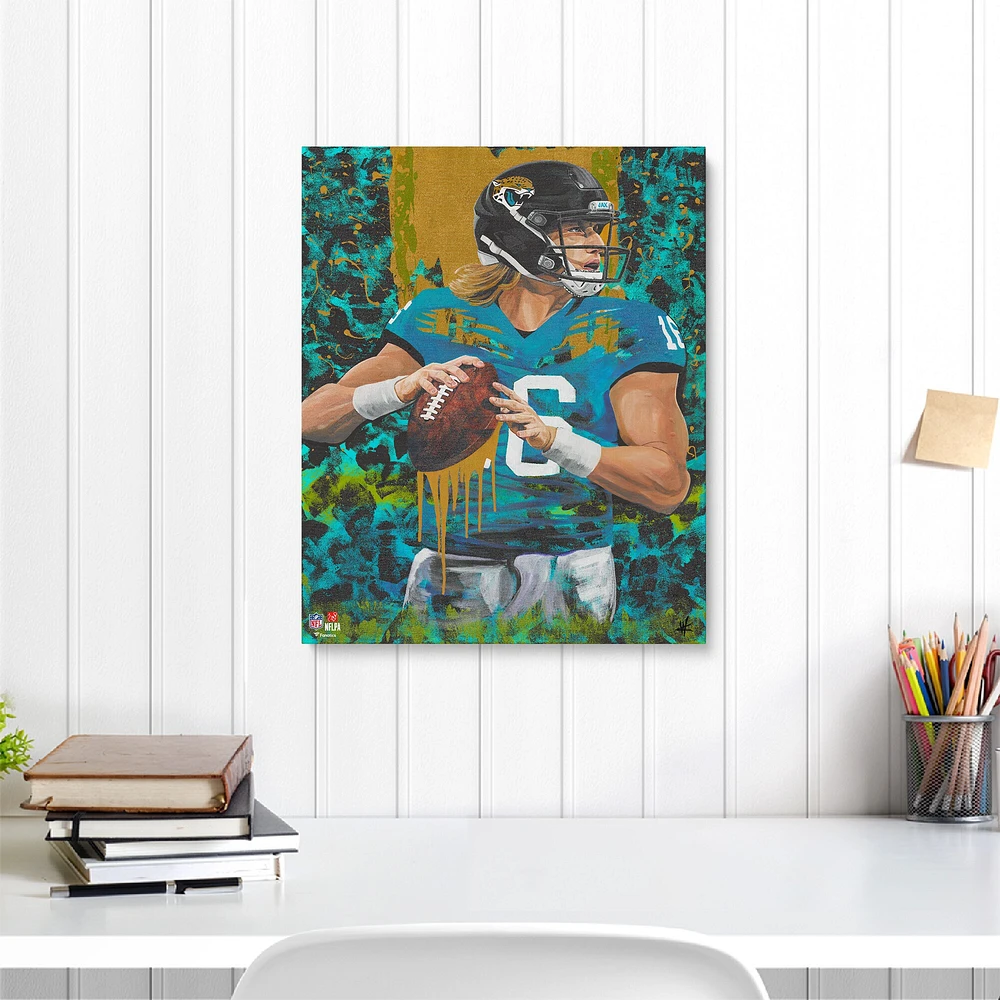 Impression giclée sur toile étirée de 16" x 20" de Trevor Lawrence Jacksonville Jaguars - Art par Cortney Wall