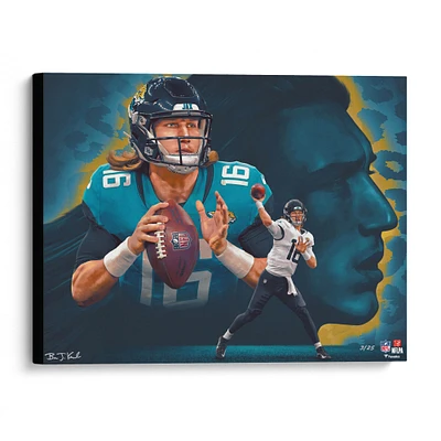 Trevor Lawrence Jacksonville Jaguars Stretched 20" x 24" Giclee - Created and Signed by Artist Brian Konnick - Limited Edition of 25