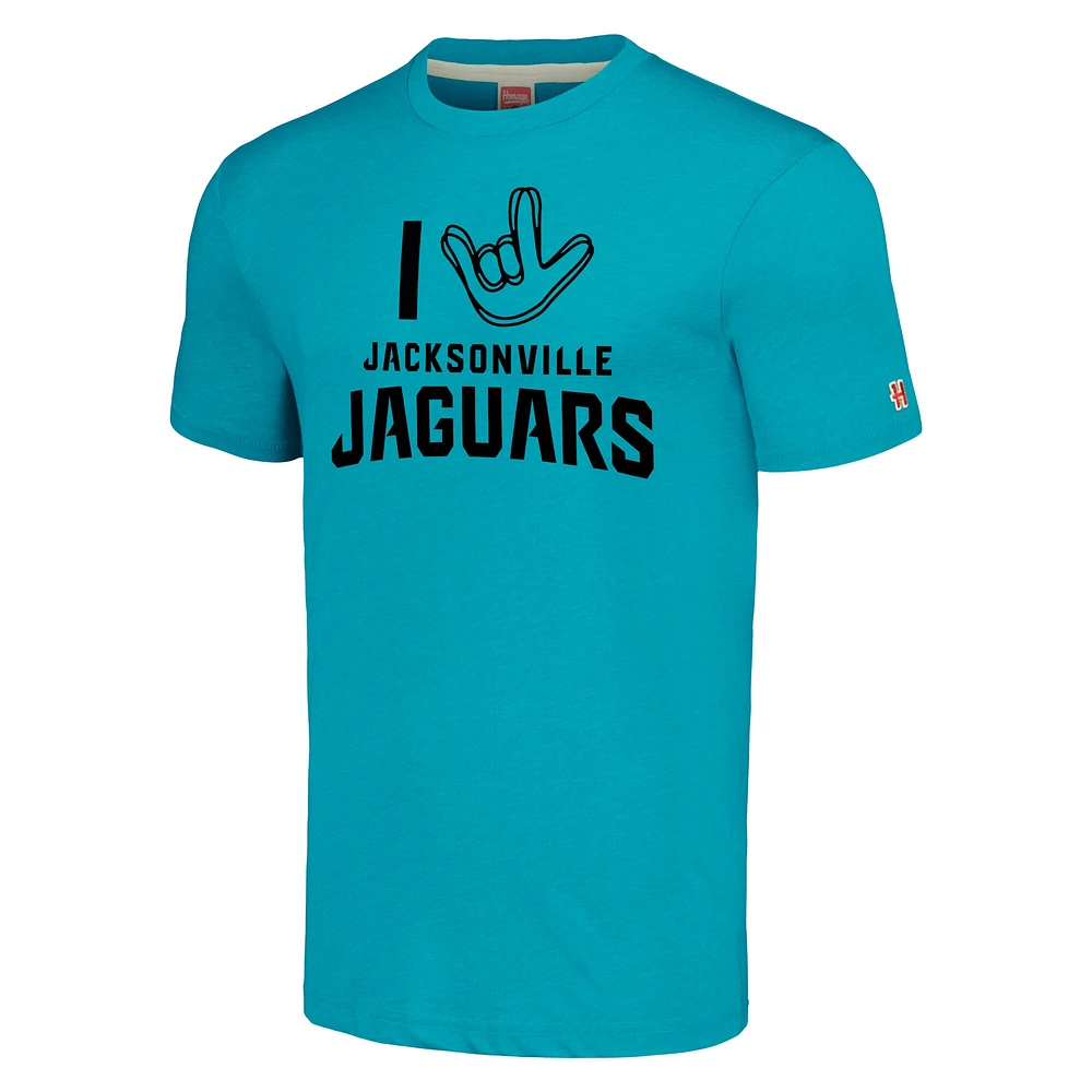 Hommage unisexe Sarcelle Jacksonville Jaguars La collection NFL ASL par Love Sign T-shirt triple mélange