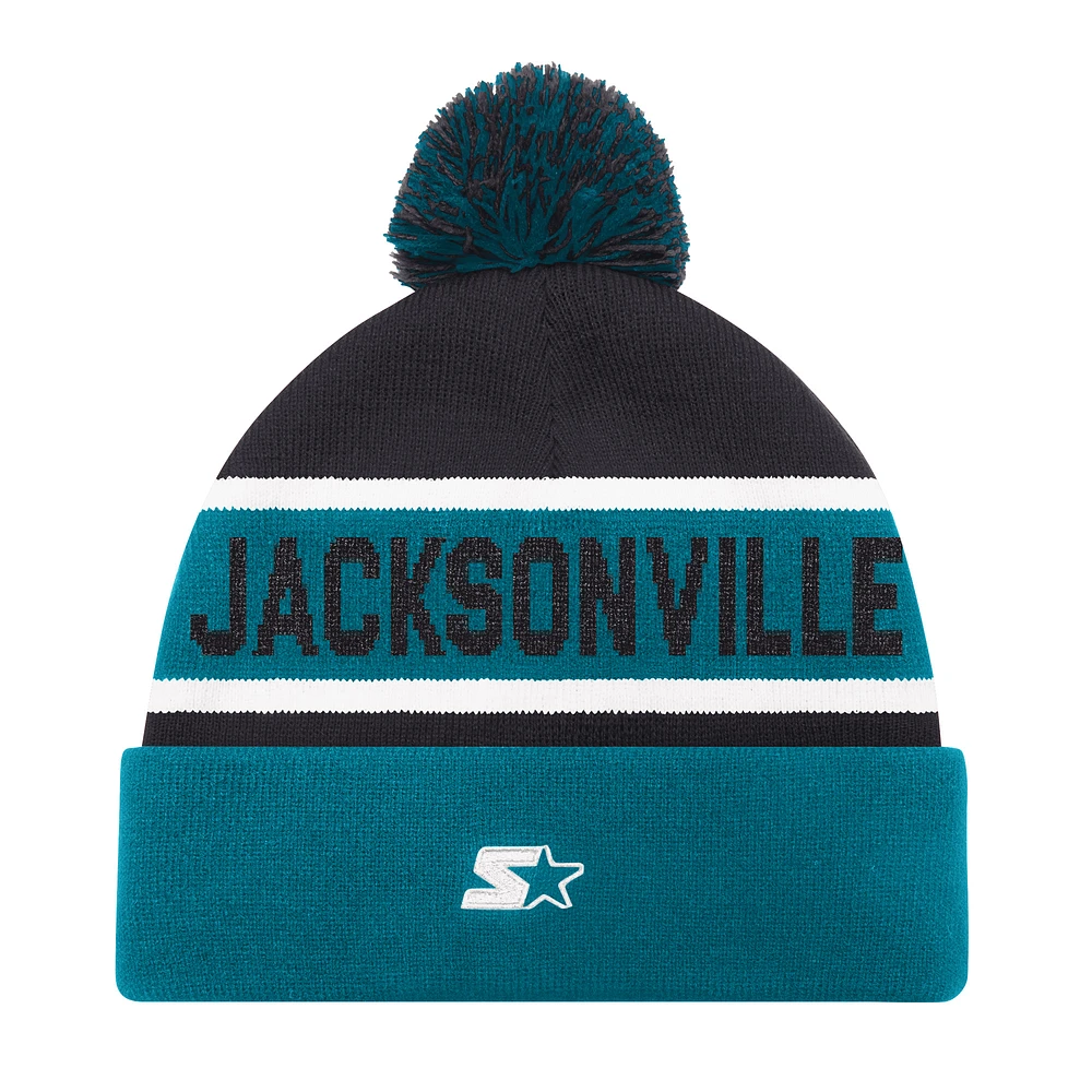 Bonnet unisexe en tricot à revers Starter Teal Jacksonville Jaguars avec pompon