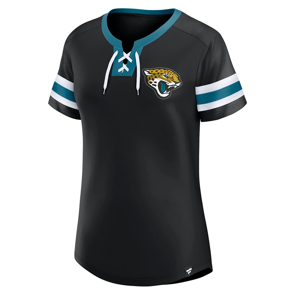 Women's Fanatics  Black Jacksonville Jaguars Lace-Up Bling T-Shirt