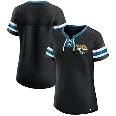 Women's Fanatics  Black Jacksonville Jaguars Lace-Up Bling T-Shirt