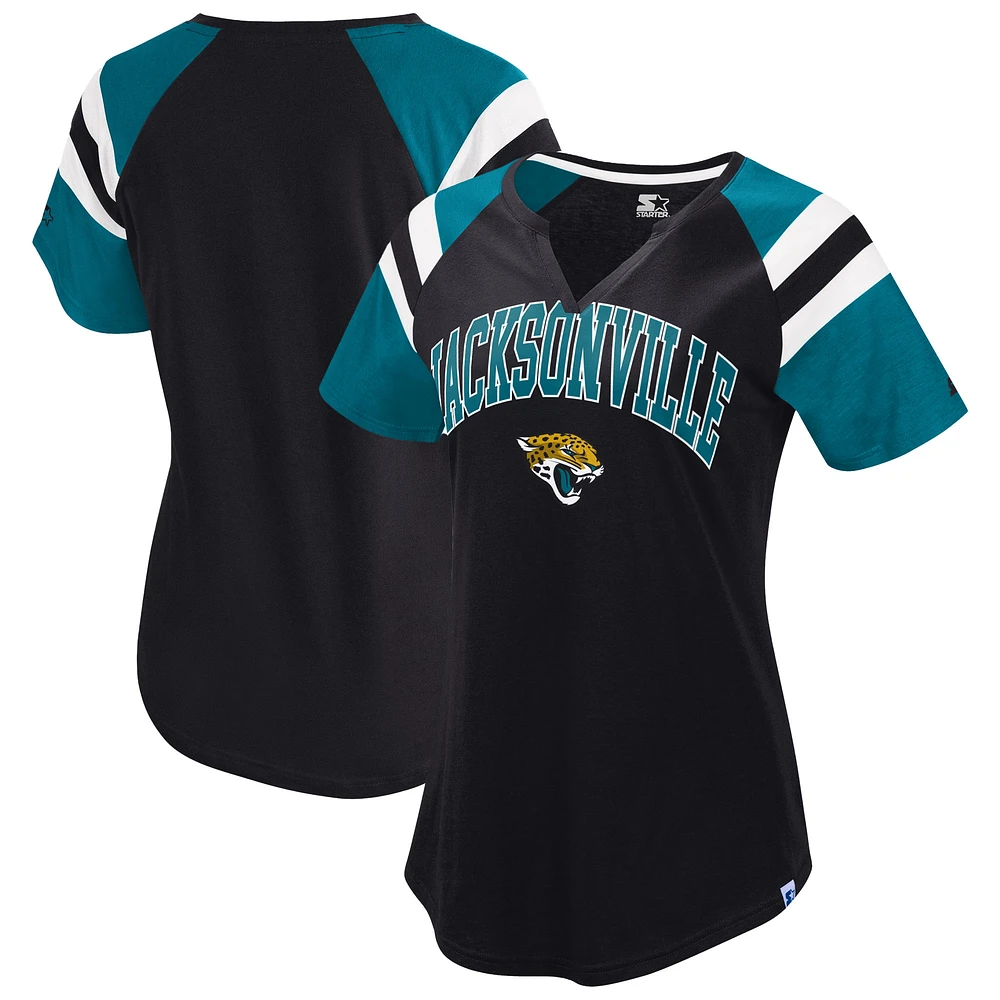Women's Starter  Black Jacksonville Jaguars Game On Notch Neck Raglan T-Shirt