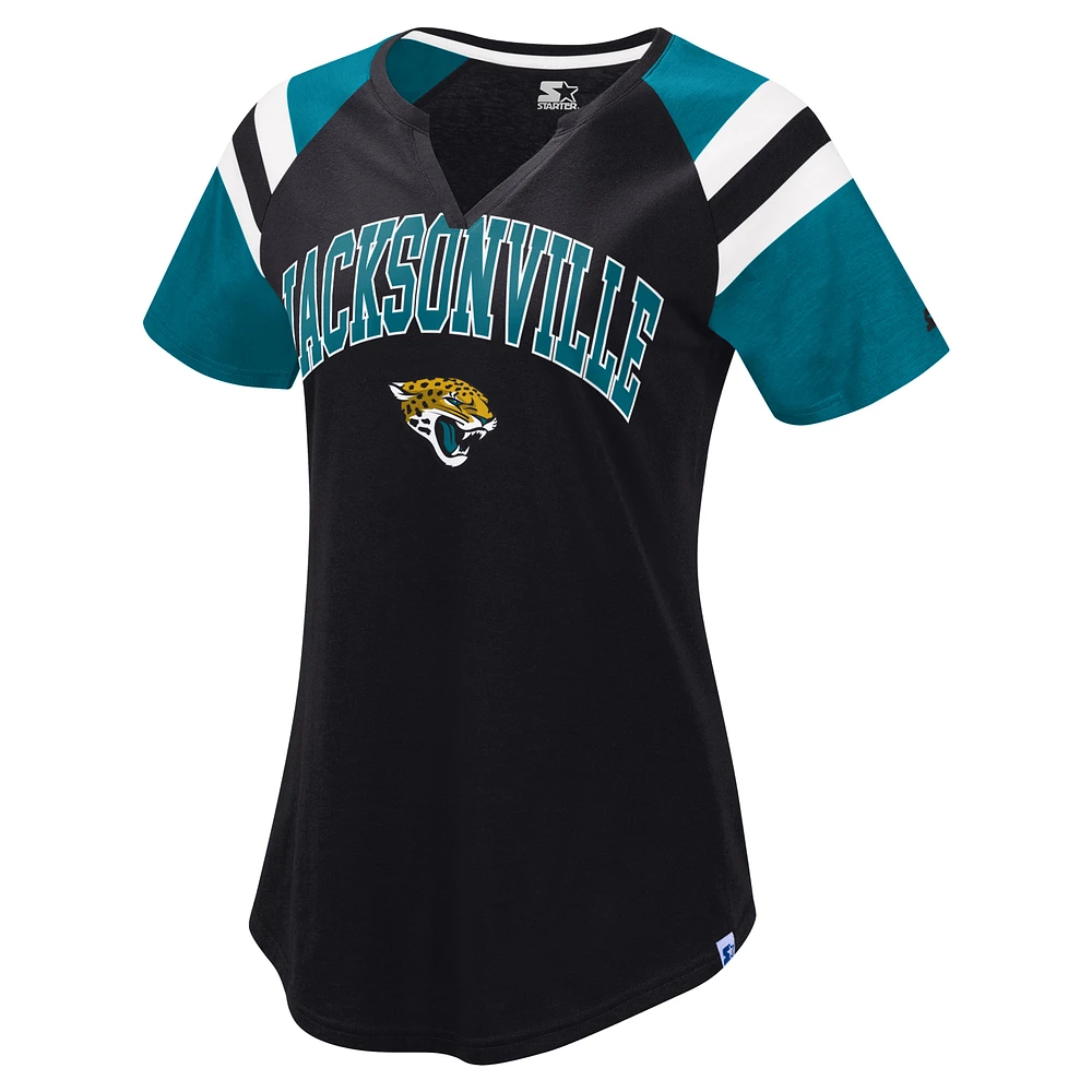 Women's Starter  Black Jacksonville Jaguars Game On Notch Neck Raglan T-Shirt