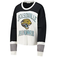 Women's '47 Cream Jacksonville Jaguars Double Header Curve Raglan Long Sleeve Crop Top