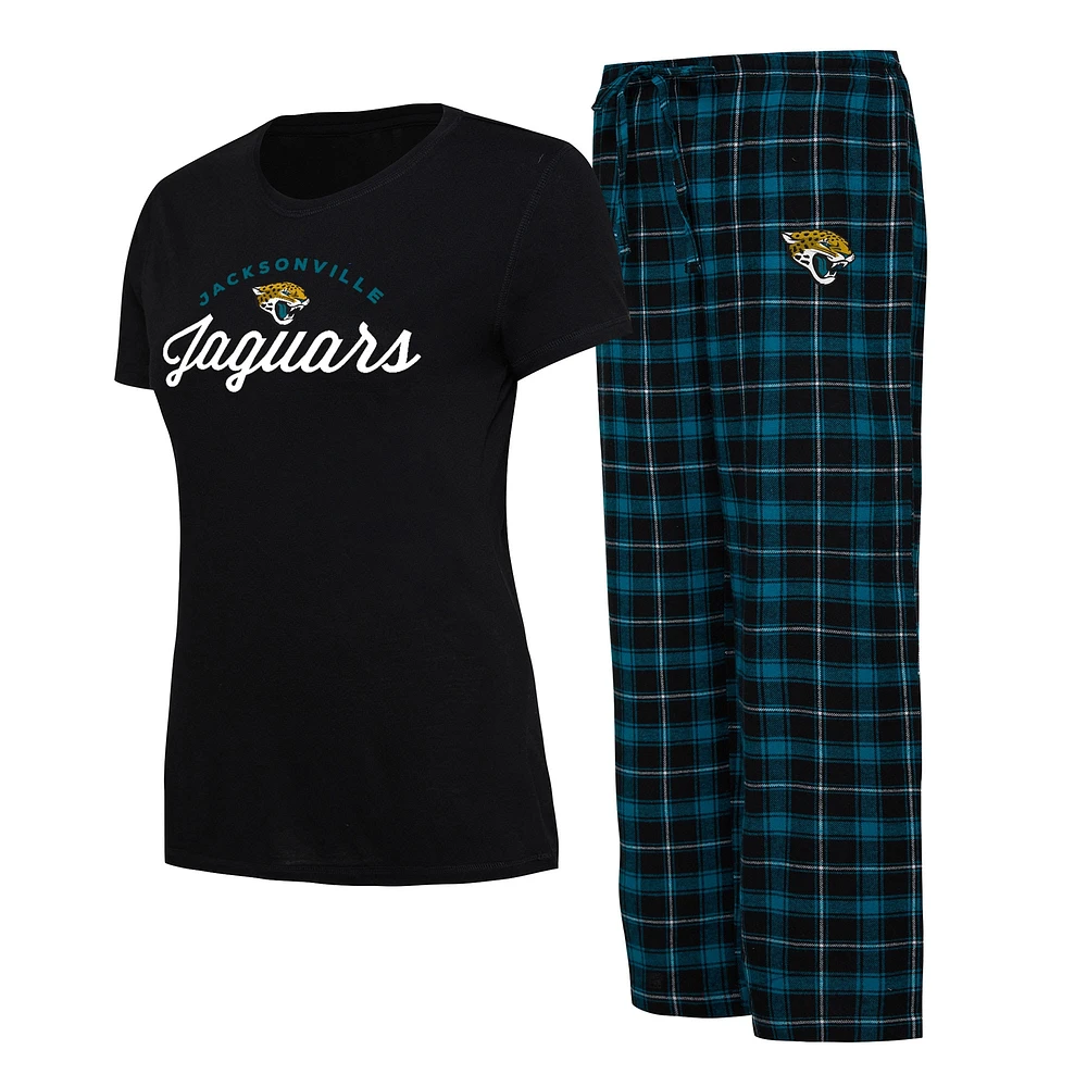 Ensemble de nuit pour femme avec t-shirt et pantalon en flanelle Jacksonville Jaguars Arctic Concepts Sport noir/bleu sarcelle