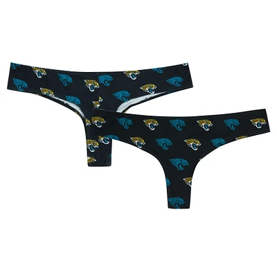 Women's Concepts Sport Black Jacksonville Jaguars Record Allover Print Knit Thong