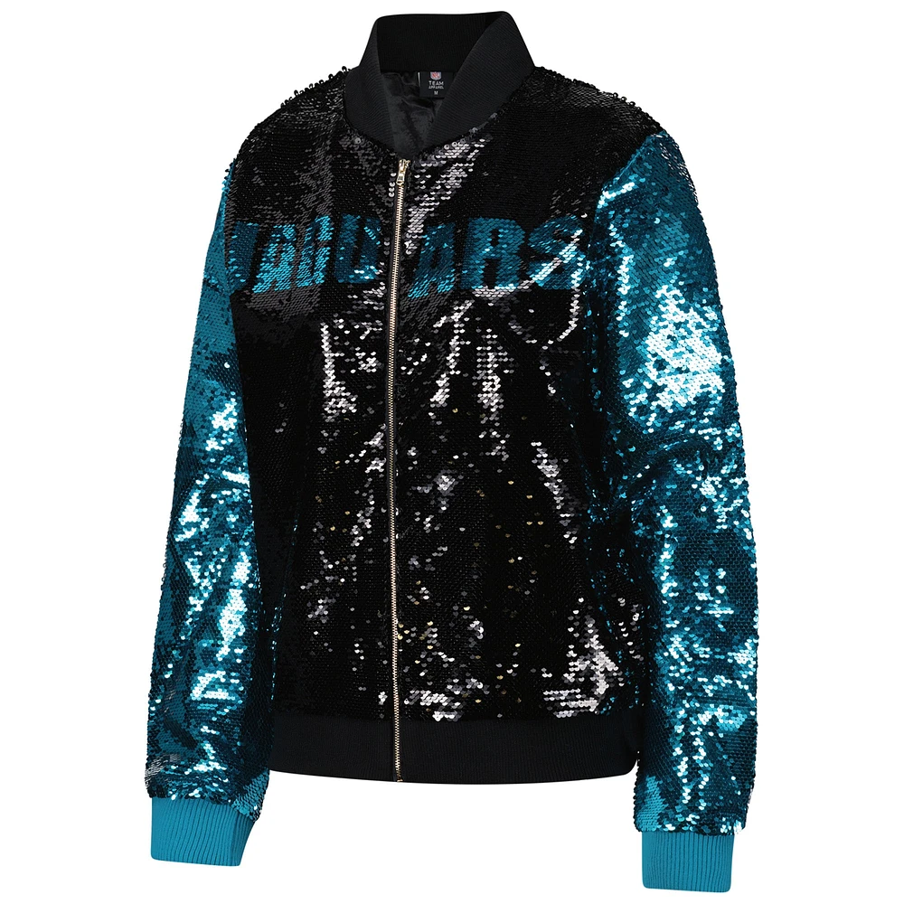 Women's Cuce Teal/Black Jacksonville Jaguars Two-Tone Team Colored Full-Zip Sequin Jacket