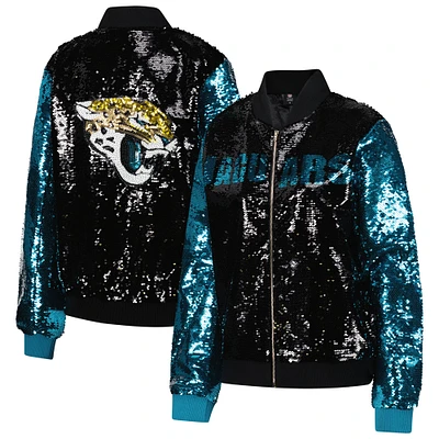 Veste zippée à paillettes bicolore pour femme, couleur bleu sarcelle/noir, Jacksonville Jaguars