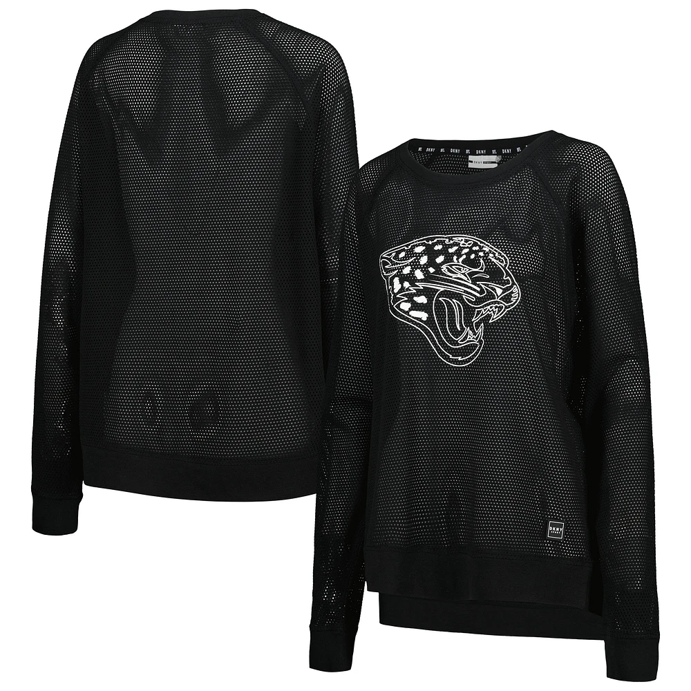 T-shirt à manches longues raglan en maille DKNY Sport noir pour femmes des Jacksonville Jaguars Lauren