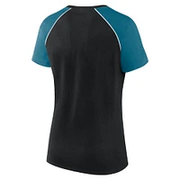 Women's Fanatics Black/Teal Jacksonville Jaguars Glittered Primary Raglan T-Shirt