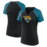 Women's Fanatics Black/Teal Jacksonville Jaguars Glittered Primary Raglan T-Shirt