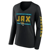 T-shirt à manches longues et col en V pour femme Fanatics Black Jacksonville Jaguars Hometown Sweep