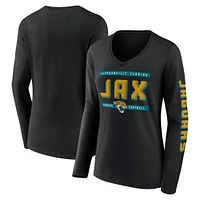 T-shirt à manches longues et col en V pour femme Fanatics Black Jacksonville Jaguars Hometown Sweep