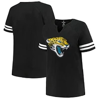 T-shirt noir à manches raglan et col cranté avec logo grande taille des Jacksonville Jaguars Fanatics pour femmes