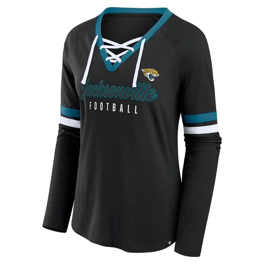 Women's Fanatics Black Jacksonville Jaguars Won and Done Lace-Up Long Sleeve Fashion Top