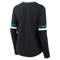 Women's Fanatics Black Jacksonville Jaguars Won and Done Lace-Up Long Sleeve Fashion Top