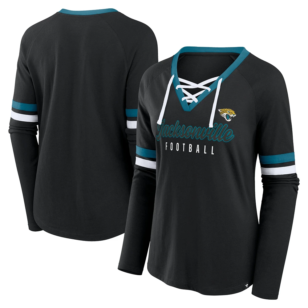 Women's Fanatics Black Jacksonville Jaguars Won and Done Lace-Up Long Sleeve Fashion Top