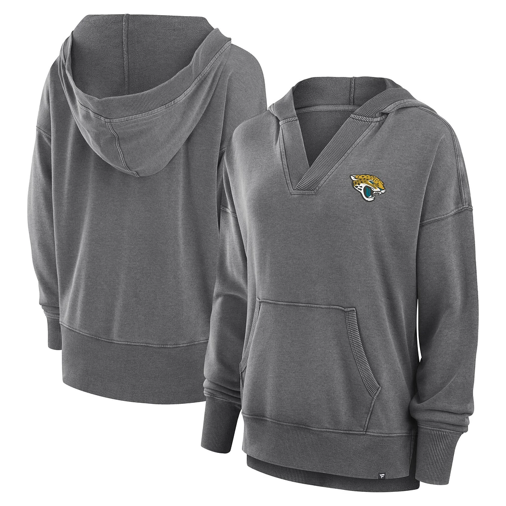 Sweat à capuche col en V molleton français délavé la neige Fanatics Heather Charcoal Jacksonville Jaguars Initiative pour femmes