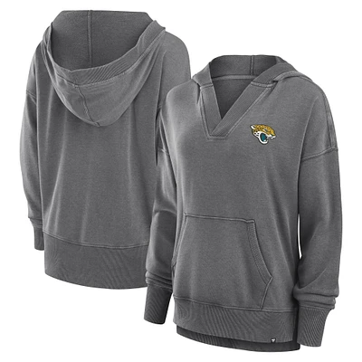 Sweat à capuche col en V molleton français délavé la neige Fanatics Heather Charcoal Jacksonville Jaguars Initiative pour femmes