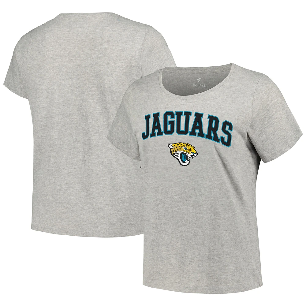 T-shirt Fanatics Heather Grey Jacksonville Jaguars grande taille pour femmes avec logo en forme d'arc