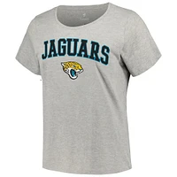 T-shirt Fanatics Heather Grey Jacksonville Jaguars grande taille pour femmes avec logo en forme d'arc