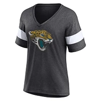 Women's Fanatics Heathered Charcoal/White Jacksonville Jaguars Distressed Team Tri-Blend V-Neck T-Shirt