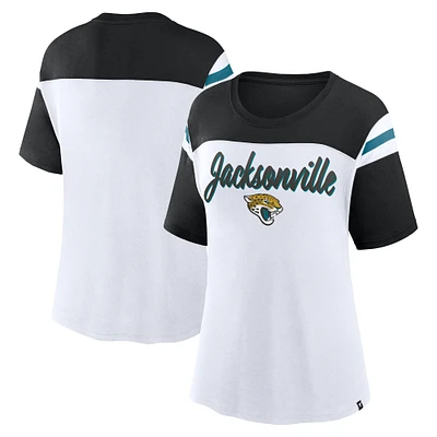 Haut court tendance blanc/noir Jacksonville Jaguars Cheer Chant pour femmes Fanatics