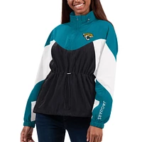 Veste légère à quart de zip G-III 4Her par Carl Banks pour femmes, noir/bleu sarcelle, Jacksonville Jaguars Tie Breaker