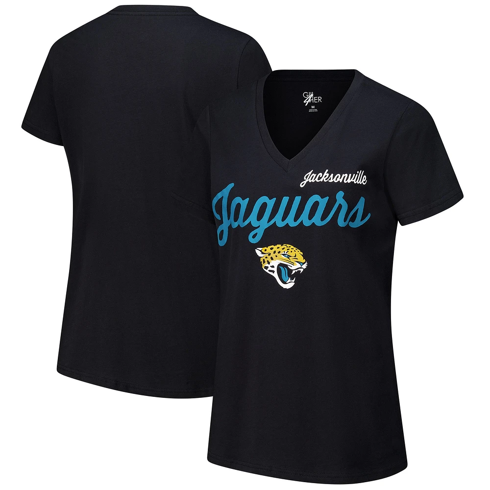 T-shirt col en V d'après-saison G-III 4Her par Carl Banks pour femme, noir, des Jaguars de Jacksonville