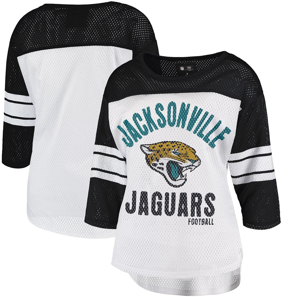 Women's G-III 4Her by Carl Banks White/Black Jacksonville Jaguars First Team 3/4-Sleeve Mesh T-Shirt