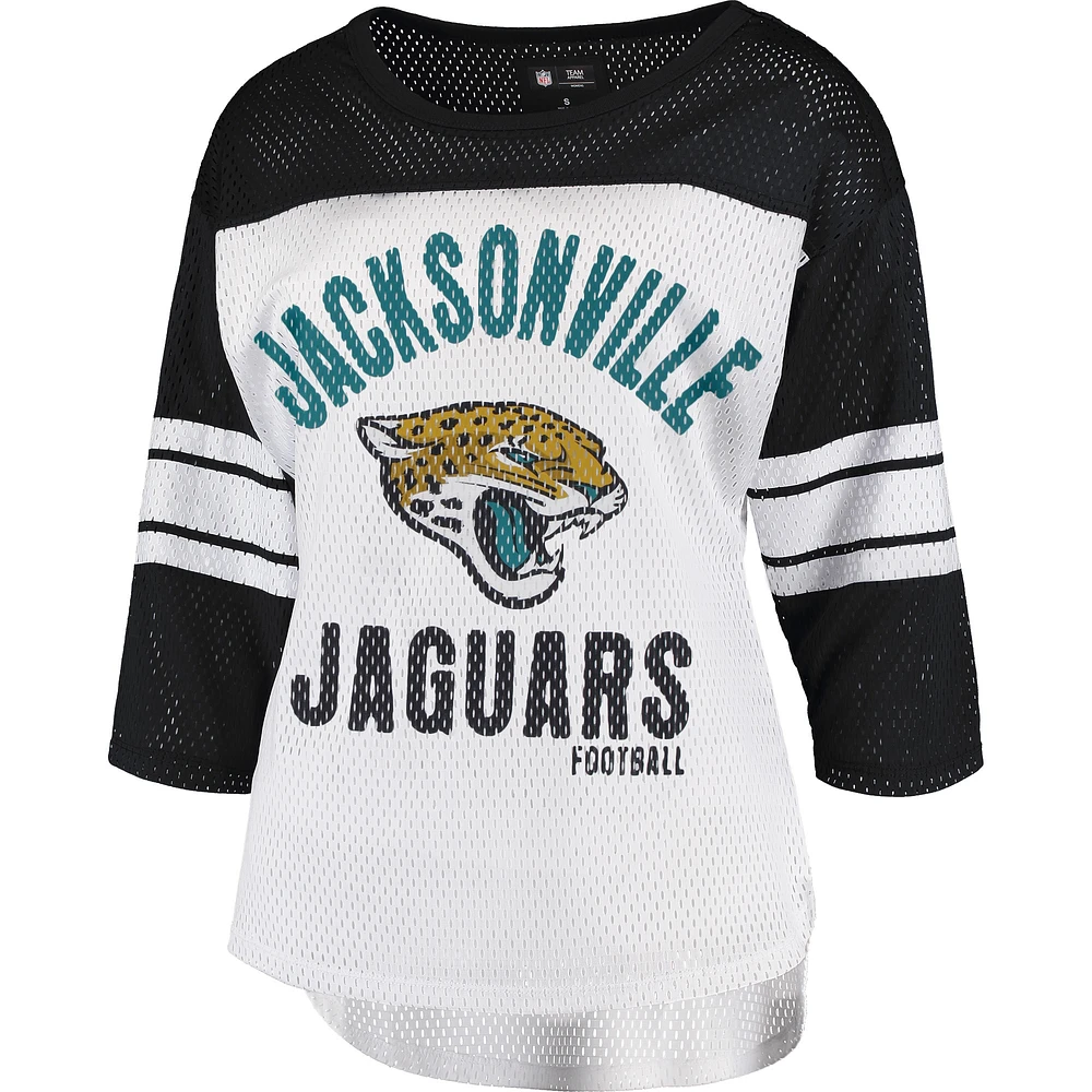 Women's G-III 4Her by Carl Banks White/Black Jacksonville Jaguars First Team 3/4-Sleeve Mesh T-Shirt