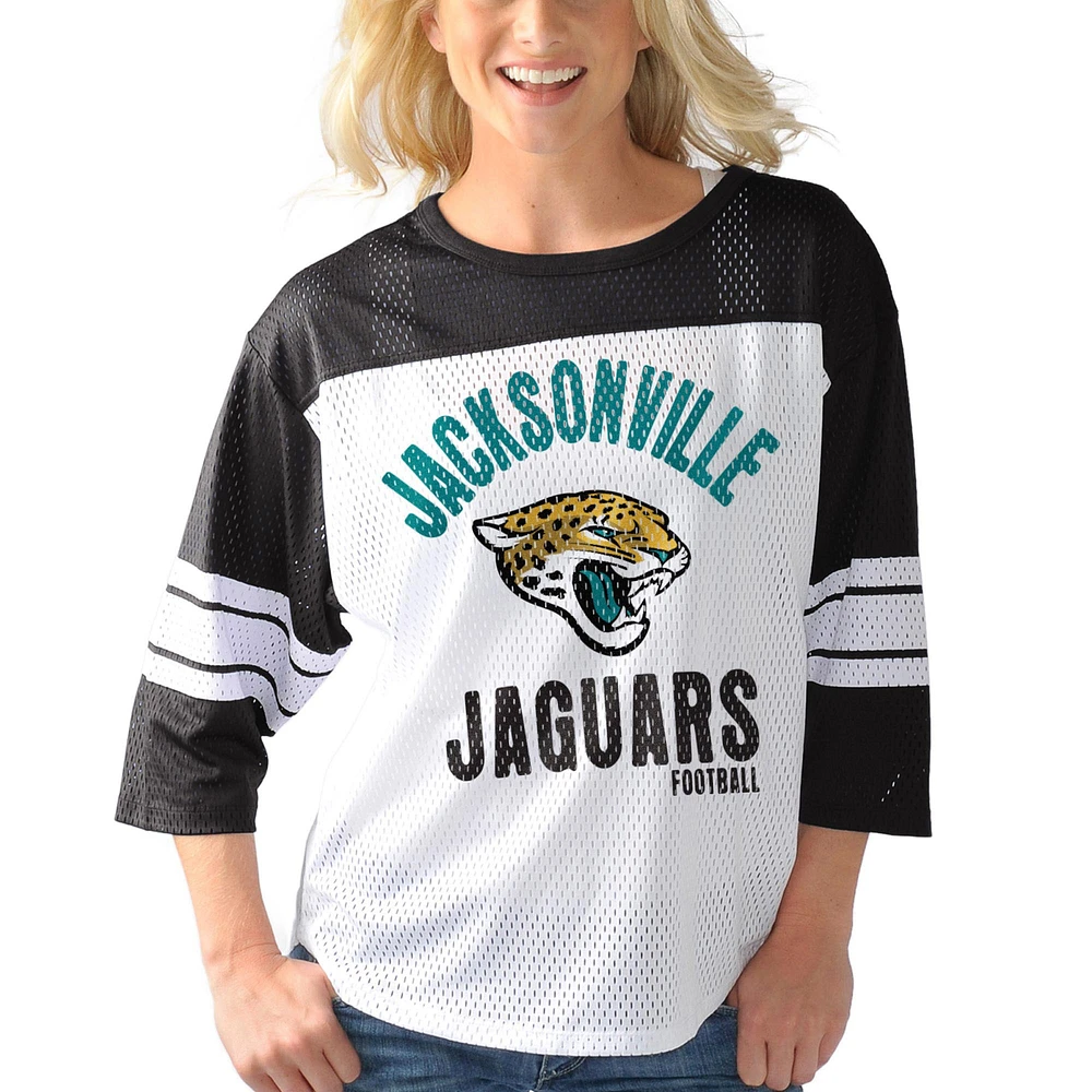 Women's G-III 4Her by Carl Banks White/Black Jacksonville Jaguars First Team 3/4-Sleeve Mesh T-Shirt