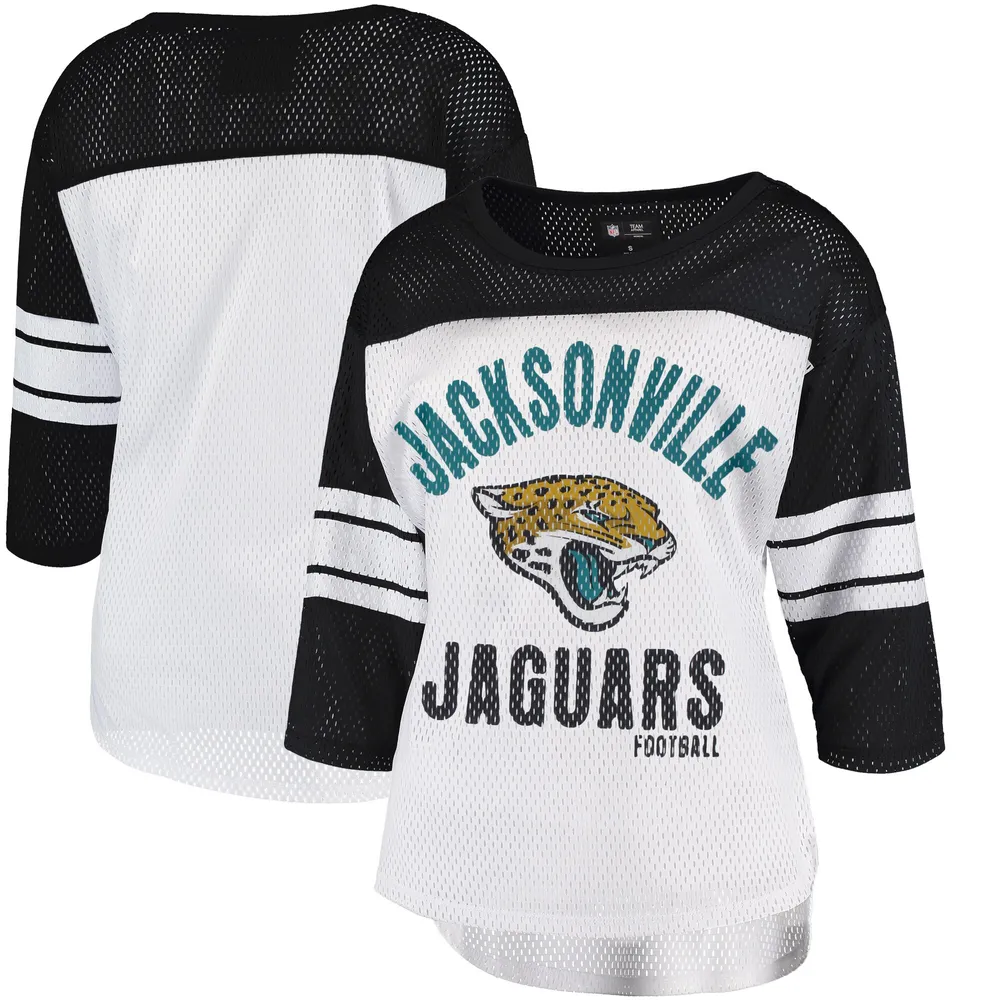 Women's G-III 4Her by Carl Banks White/Black Jacksonville Jaguars First  Team Three-Quarter Sleeve Mesh T-Shirt