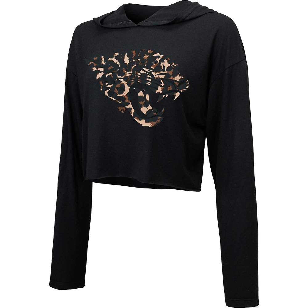 Sweat à capuche court léopard Jacksonville Jaguars Majestic Threads noir pour femme