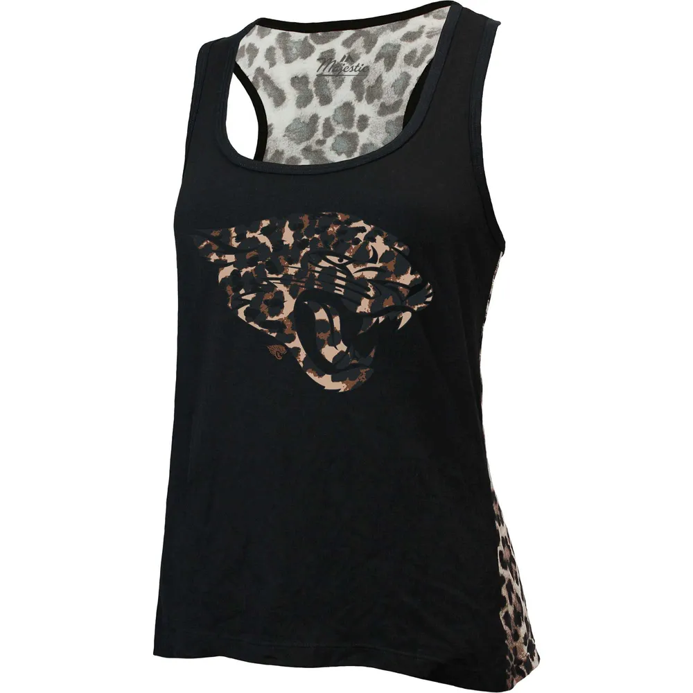 Majestic Threads Women's Majestic Threads Black Jacksonville Jaguars  Leopard Racerback Tank Top