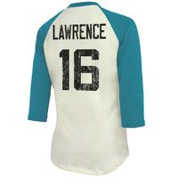 Majestic Threads Women's Majestic Threads Trevor Lawrence Cream/Teal Jacksonville  Jaguars Player Raglan Name & Number 3/4-Sleeve T-Shirt