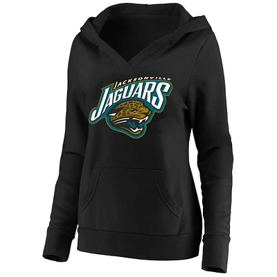 Sweat à capuche col en V avec logo classique Jacksonville Jaguars noir Mitchell & Ness pour femme