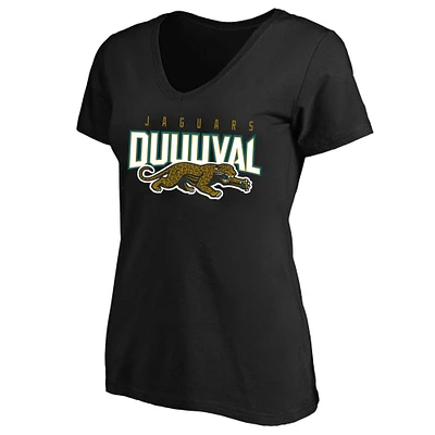 T-shirt à col en V rétro Jacksonville Jaguars noir Mitchell & Ness pour femme, grande taille