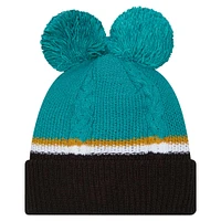 Bonnet en tricot à revers à double bulle avec pompons Jacksonville Jaguars New Era pour femme