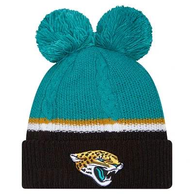 Bonnet en tricot à revers à double bulle avec pompons Jacksonville Jaguars New Era pour femme