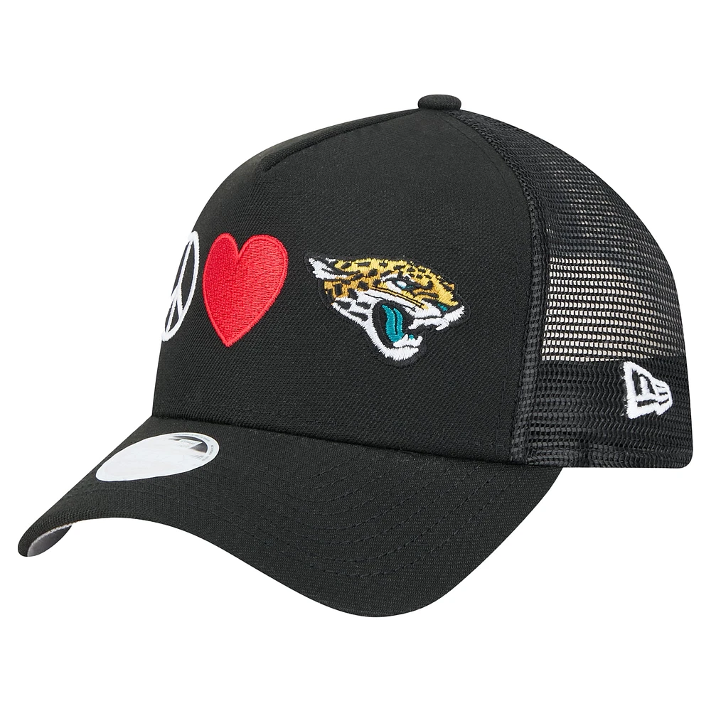 Women's New Era Black Jacksonville Jaguars Peace & Love Trucker 9FORTY Adjustable Hat