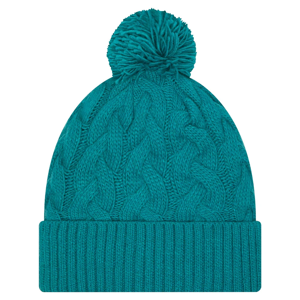 Women's New Era  Teal Jacksonville Jaguars Cable Cuffed Knit Hat with Pom