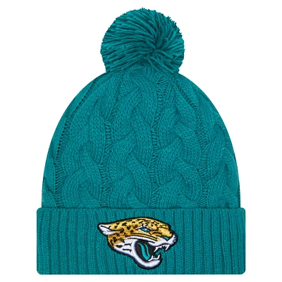 Bonnet tricoté à revers torsadé avec pompon Jacksonville Jaguars bleu sarcelle New Era pour femme