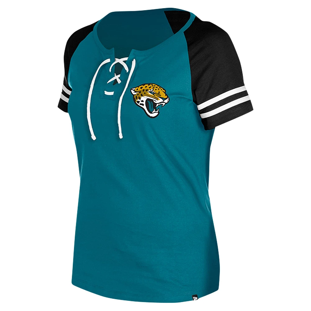 T-shirt raglan à lacets New Era pour femme, bleu sarcelle, Jacksonville Jaguars