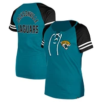 T-shirt raglan à lacets New Era pour femme, bleu sarcelle, Jacksonville Jaguars